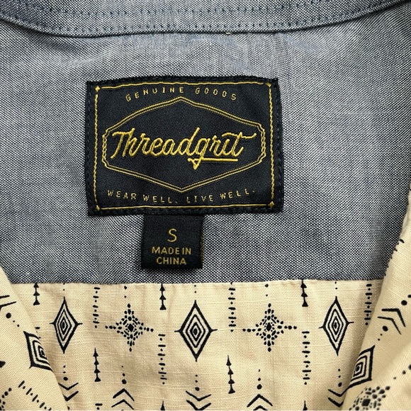 Threadgrit Shirt Adult Small Beige Button Up Pearl Snap Western Style Casual Men - Picture 5 of 14